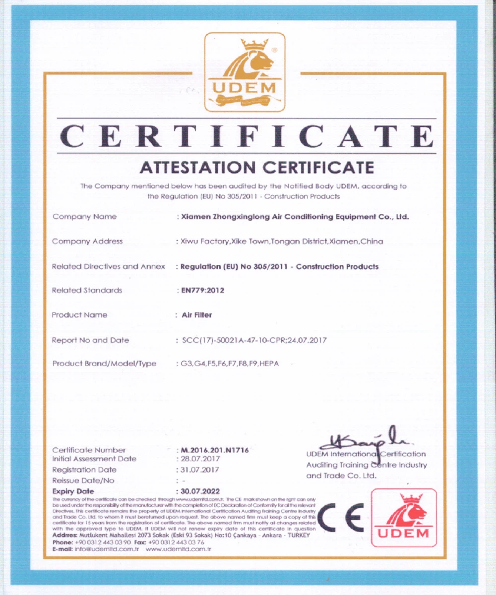ce certificate of 16x16x2 pleated air filter ce certificate of 16x16x2 pleated air filter
